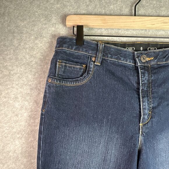 CATO Capri Pants Jeans Women’s Sz 14 Denim Dark Blue Embroidered Pockets Cropped - Picture 3 of 9